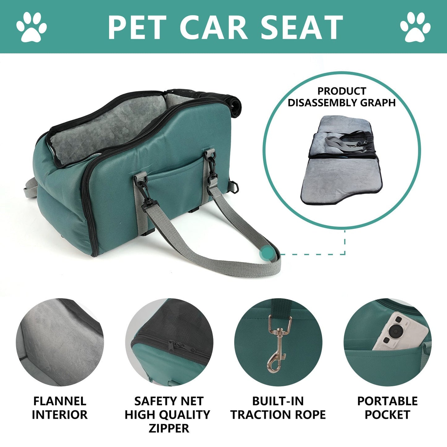 Travel Cushion - Removable & Washable Dog Car Seat