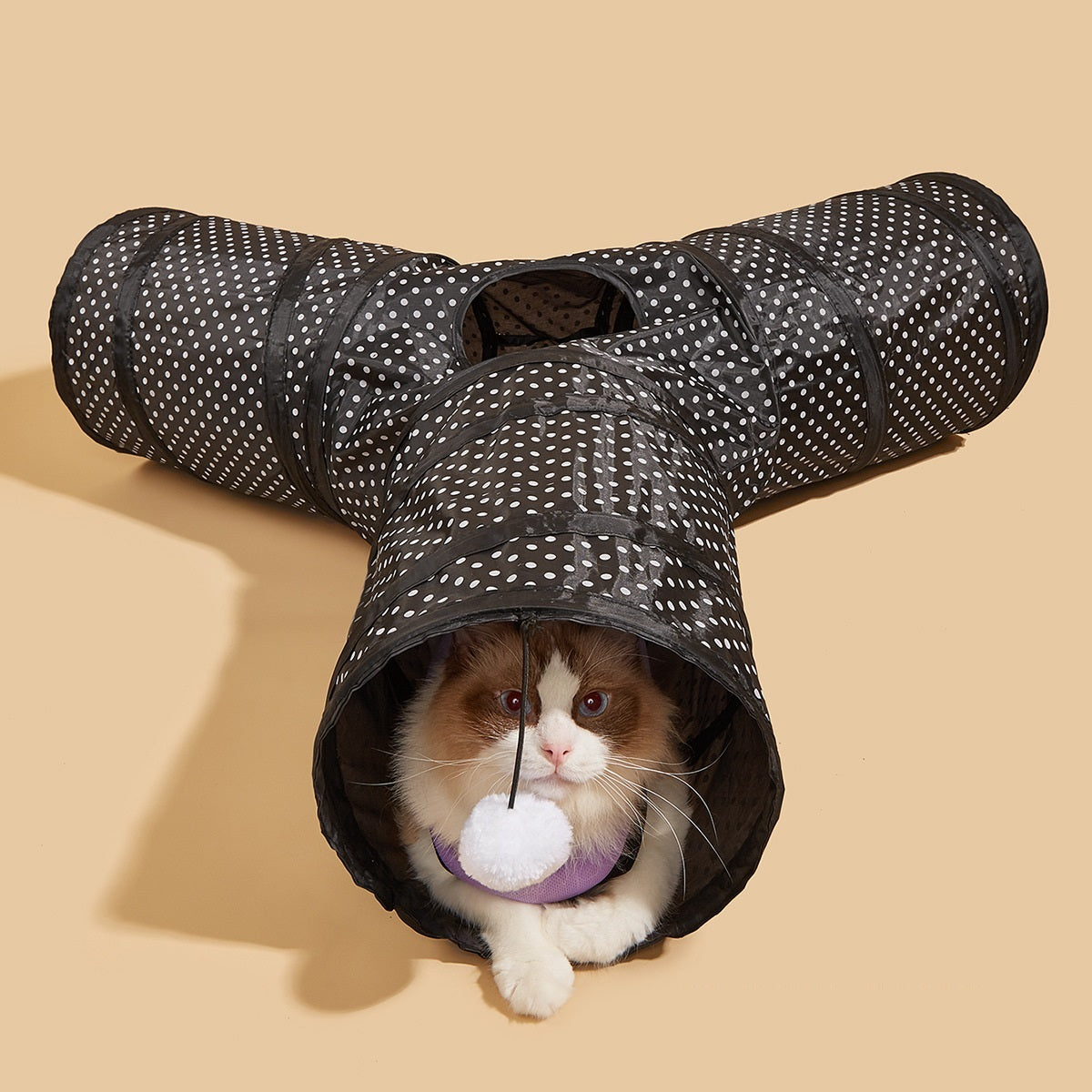 Pounce Tube - 3 Way Collapsible Cat Tunnel with Interactive Ball Toy