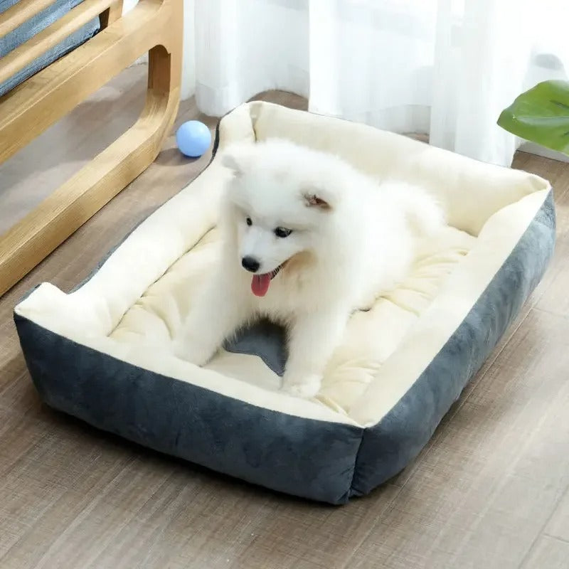 Snuggle Bone - Thick Plush Dog Bed with Bone Pillow