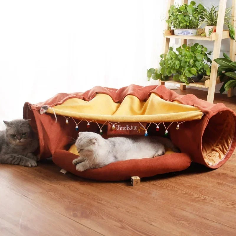 Tunnel Haven - Interactive Cat Tunnel & Plush Cat Bed