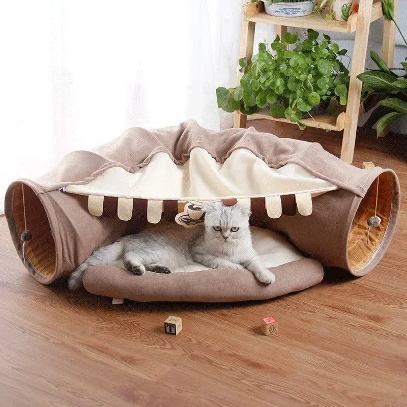 Tunnel Haven - Interactive Cat Tunnel & Plush Cat Bed