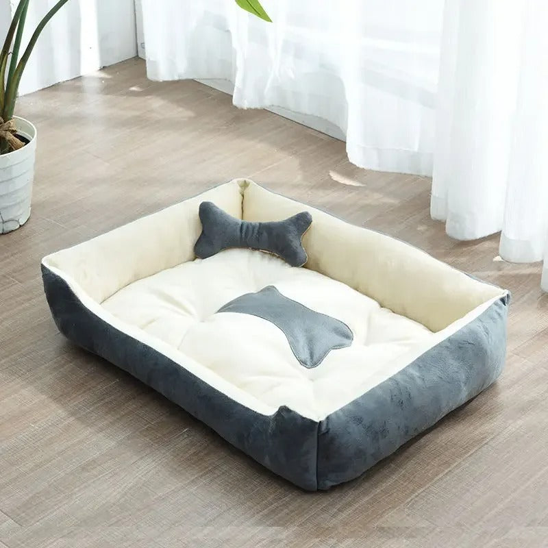 Snuggle Bone - Thick Plush Dog Bed with Bone Pillow