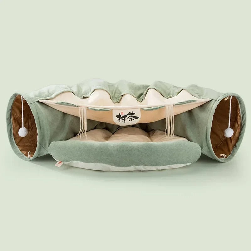 Tunnel Haven - Interactive Cat Tunnel & Plush Cat Bed