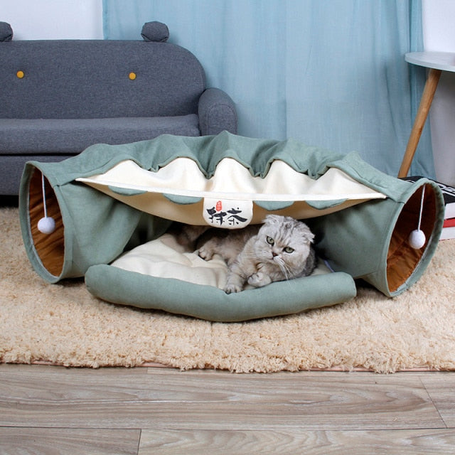 Tunnel Haven - Interactive Cat Tunnel & Plush Cat Bed