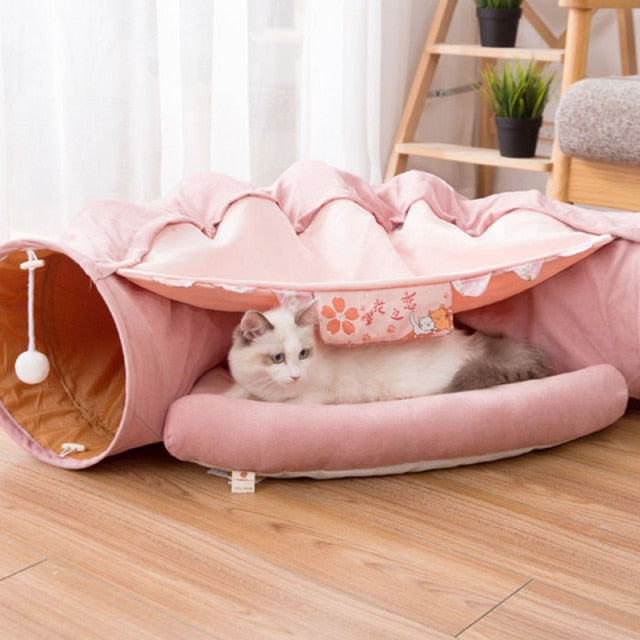 Tunnel Haven - Interactive Cat Tunnel & Plush Cat Bed