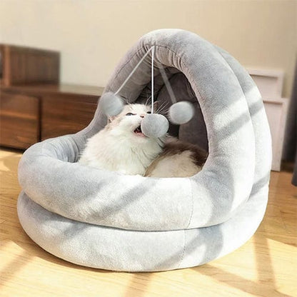 Paw Retreat - Soft & Cozy Enclosed Cat Bed with Ball Toy