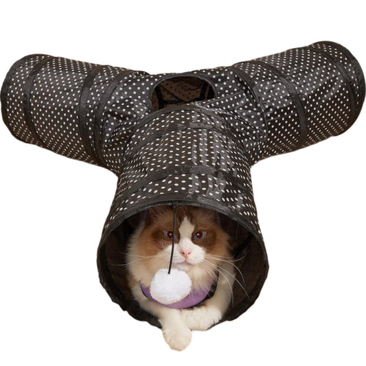 Pounce Tube - 3 Way Collapsible Cat Tunnel with Interactive Ball Toy