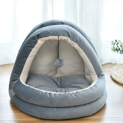 Paw Retreat - Soft & Cozy Enclosed Cat Bed with Ball Toy