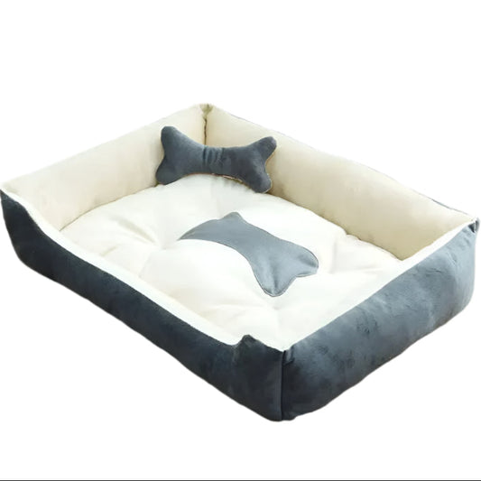Snuggle Bone - Thick Plush Dog Bed with Bone Pillow