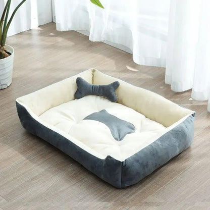 Snuggle Bone - Thick Plush Dog Bed with Bone Pillow